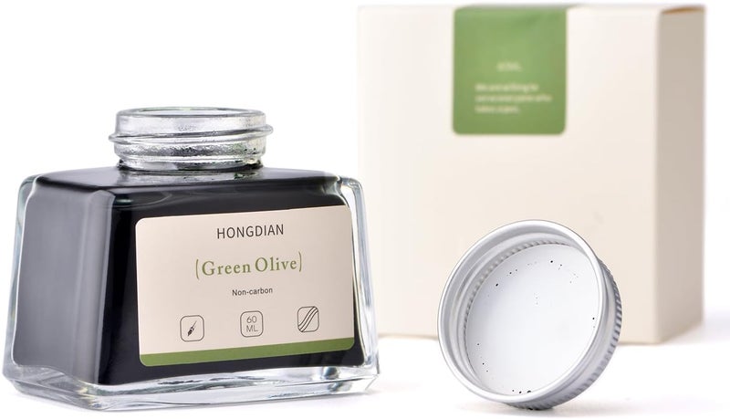 Asvine Hongdian Fountain Pen Bottled Ink Green Oliver Color, 60ml Non Carbon Inkwell Bottle, Artist Calligraphy Ink - Image 2
